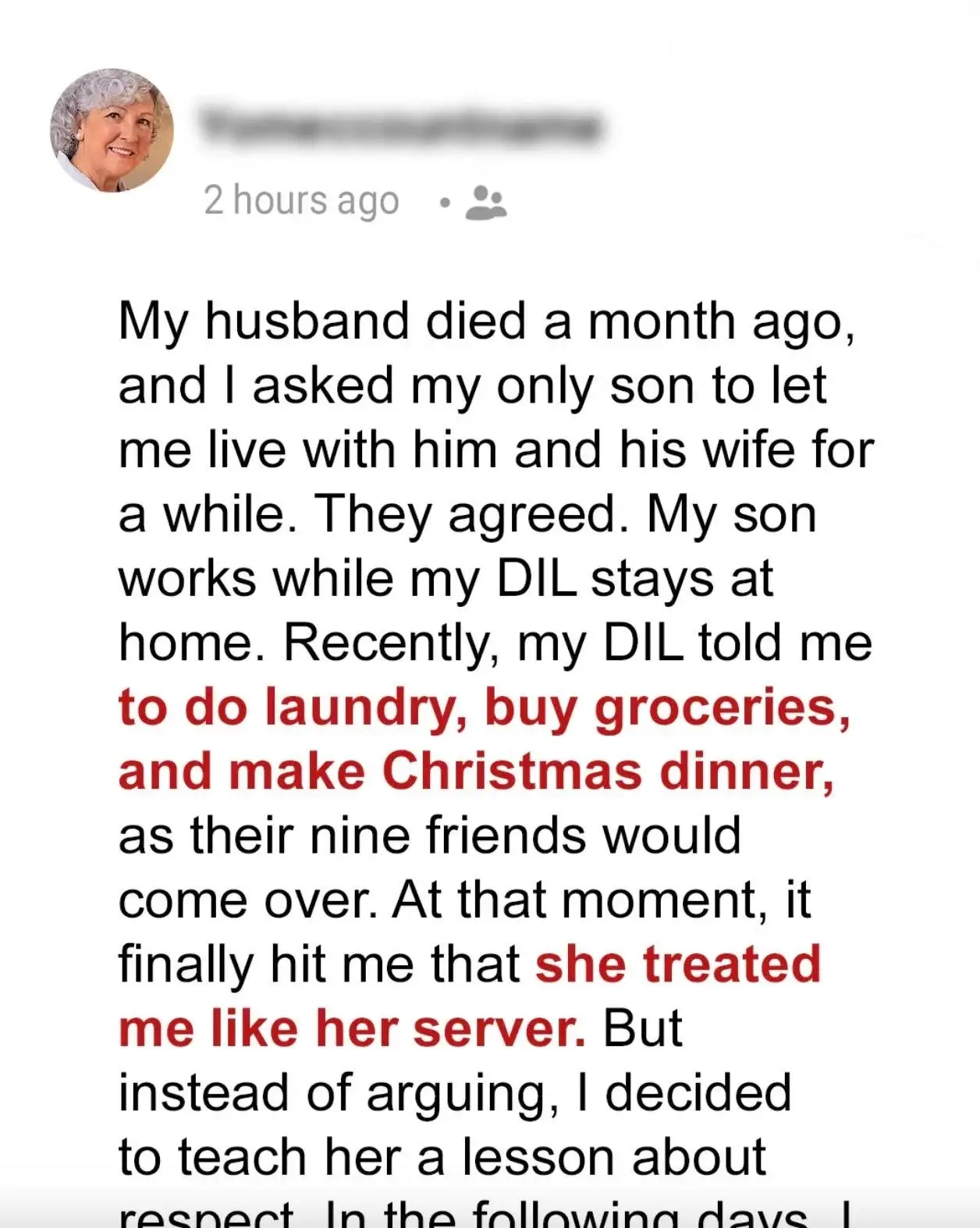 My daughter-in-law treats me like I’m her servant, so I decided to give her a lesson this Christmas