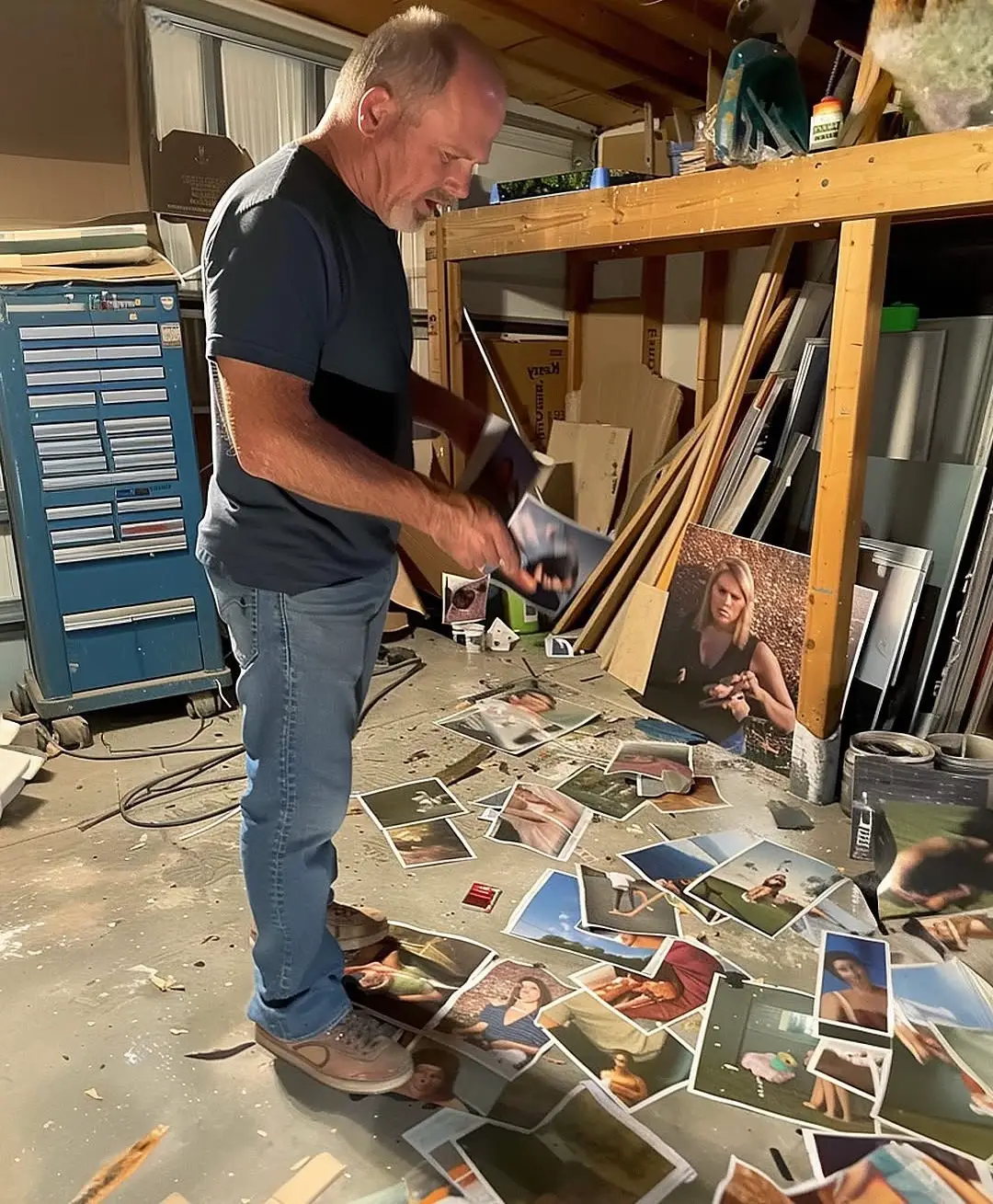 I Walked Into My Husband’s Locked Garage Where He Spent Every Evening — Photos of a Beautiful Young Woman Were Scattered All Over