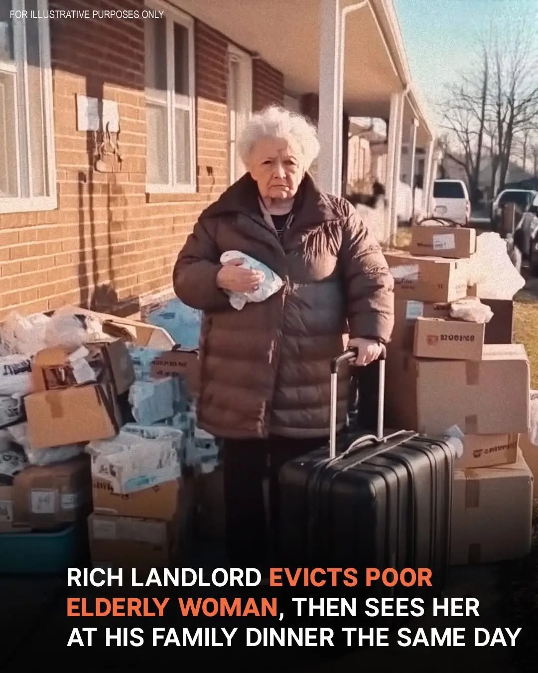 Rich Landlord Evicts Poor Old Lady from Rental Home, Goes to Family Dinner and Sees Her There
