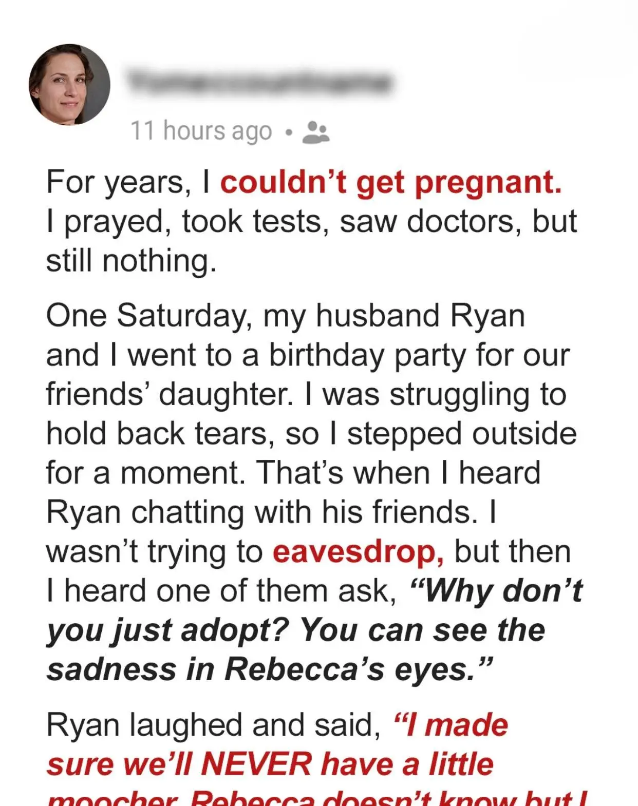 For years, I couldn’t conceive, but everything shifted the moment I accidentally overheard a conversation between my husband and his friends