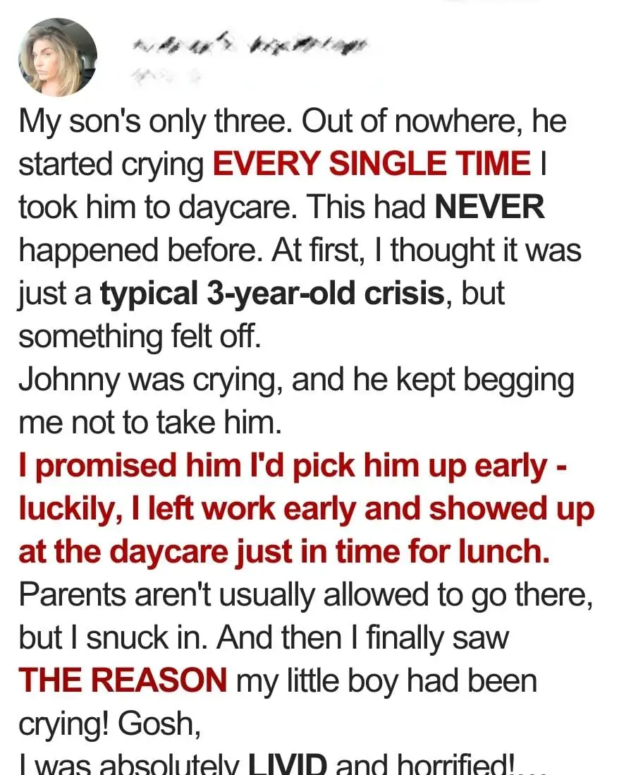 Little Boy Cries & Begs Mom Not to Take Him to Daycare until She Storms into Facility