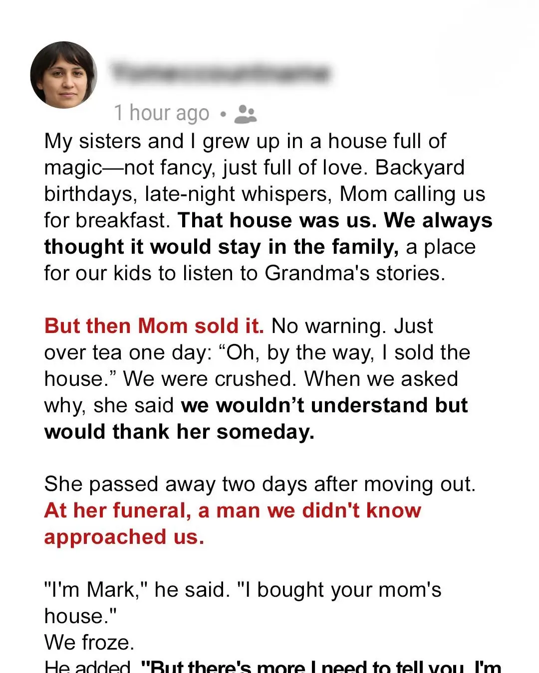 Mom Sold Our Childhood Home Days Before She Died – We Were Crushed Until We Saw the Buyer at Her Funeral