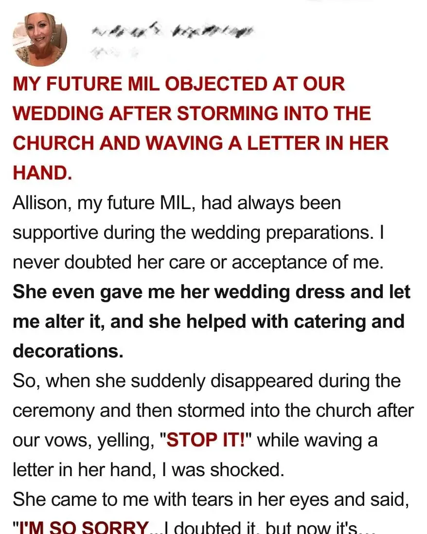 My Future MIL Stormed Into the Church on Our Wedding Day, Waving a Letter and Objecting to Our Marriage