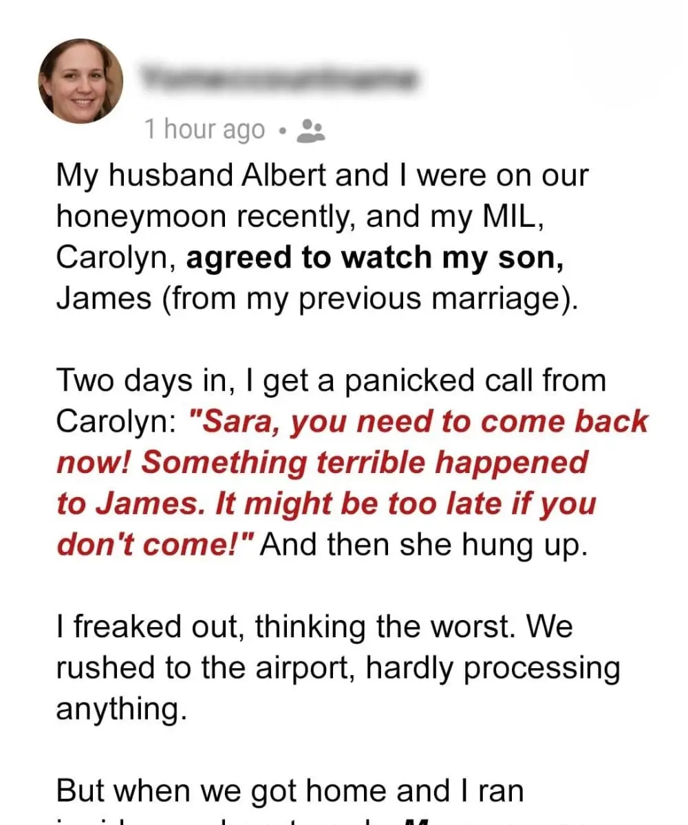My MIL Called Me Back Home Immediately, Saying Something Terrible Had Happened to My Son—but What I Found Made My Jaw Drop