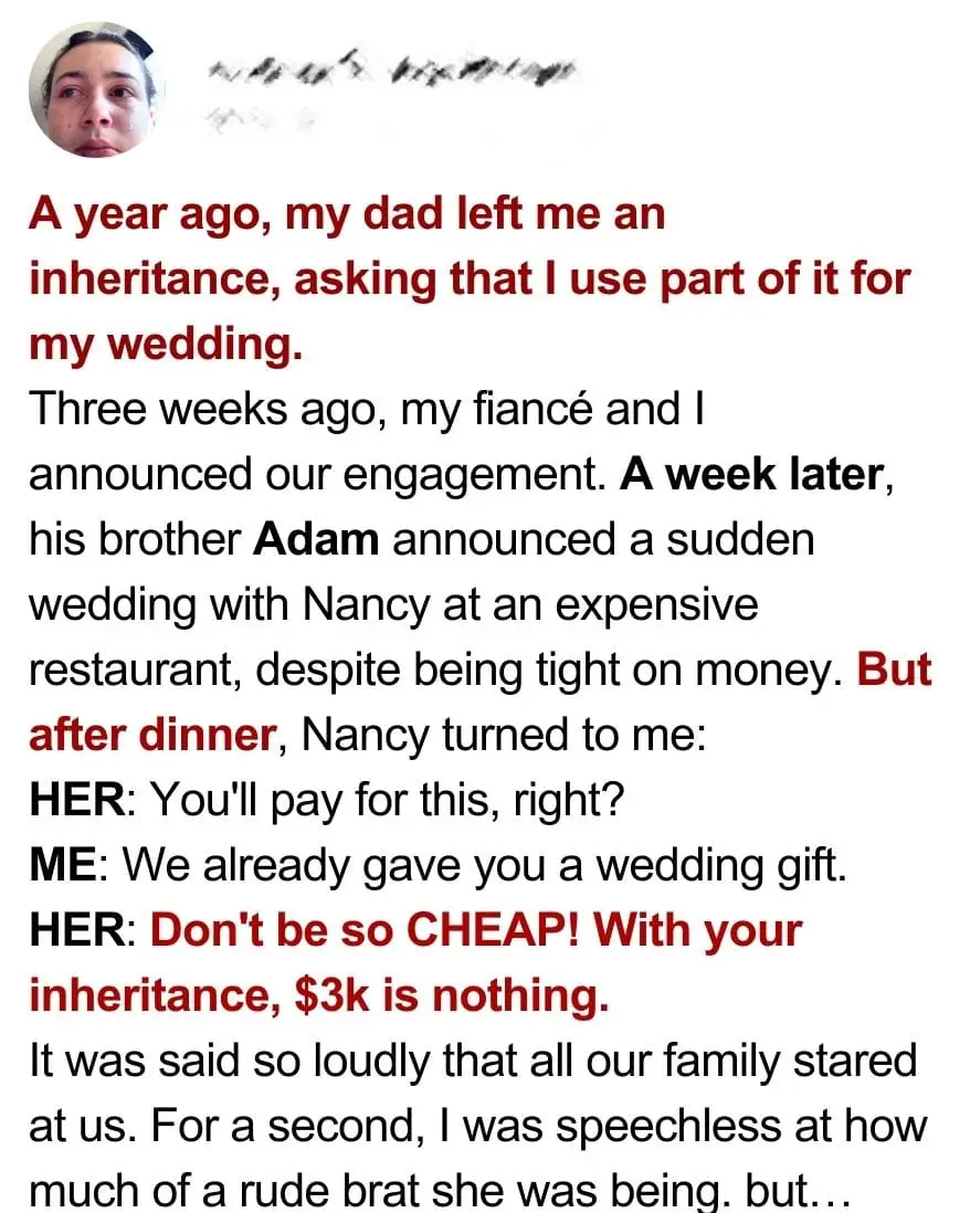 My SIL Demanded I Pay for Their $3k+ Wedding Dinner – I Gracefully Brought Her Down to Earth