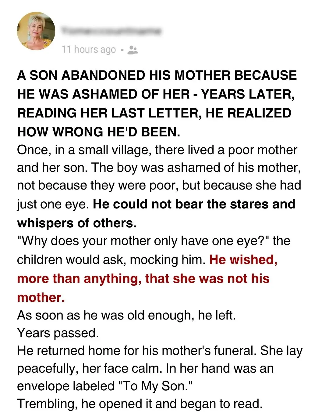 Son Abandoned His Mother Because He Was Ashamed of Her —Years Later, While Reading Her Last Letter, He Realized How Wrong He’d Been
