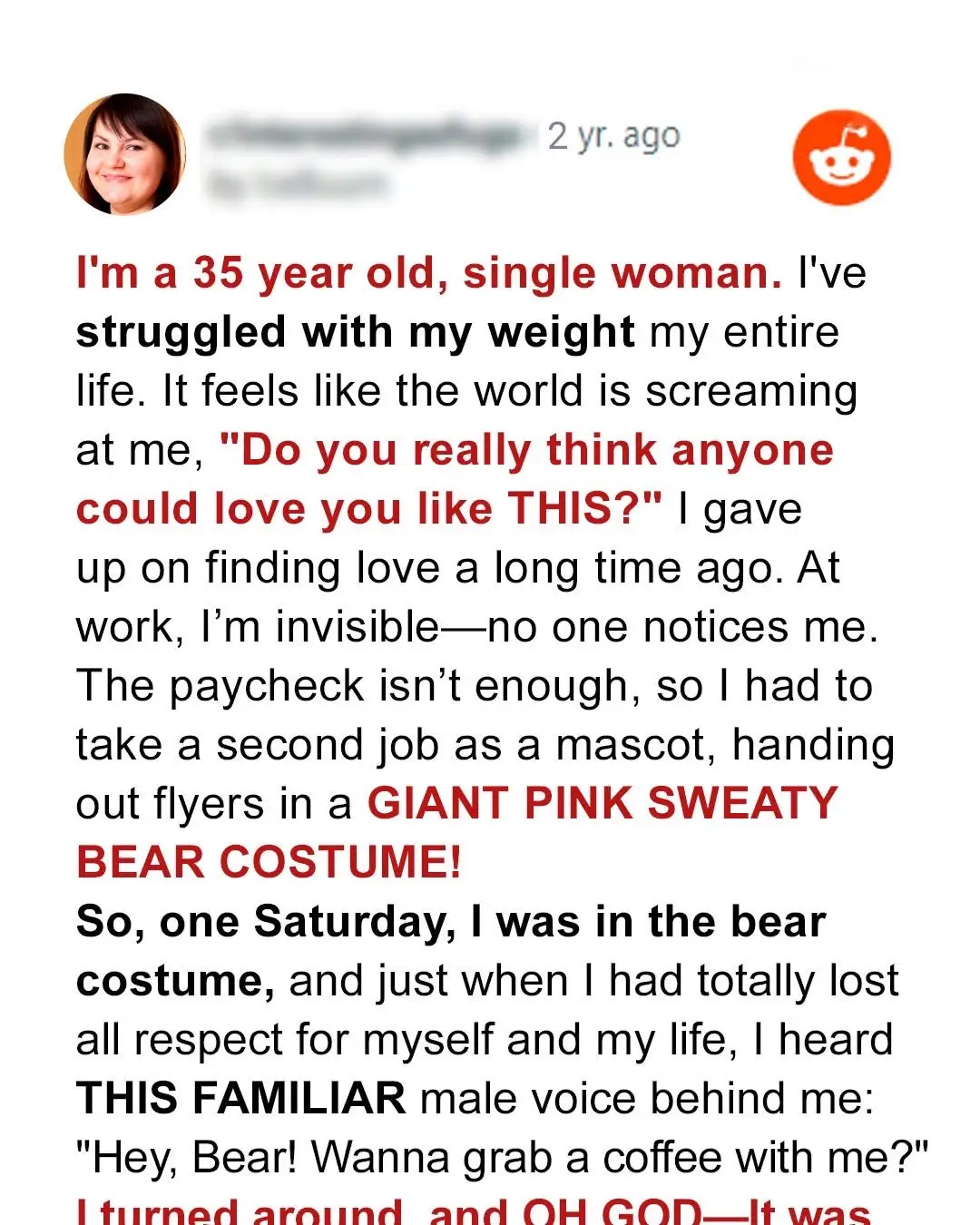 Every Saturday, I Worked in a Mascot Bear Costume Until My Boss Unknowingly Asked Me on a Date